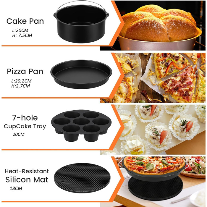 Аксесуари для фритюрниці LieIe 8 дюймів 12 шт. - Набір аксесуарів для фритюрниці Airfryer xxl для фритюрниці COSORI Princess Ninja Аерофритюрниця Philips Tefal 4.5 л 5.2 л 5.5 л XL - без бісфенолу А - антипригарне покриття