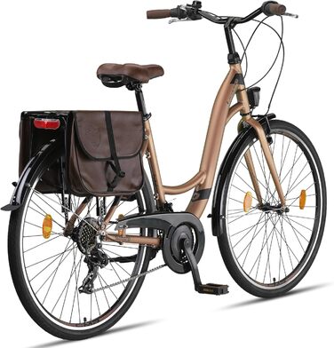 Велосипед Licorne Bike Stella Plus Premium City з алюмінієвими колесами 26 та 28 дюймів для дівчаток, хлопчиків, чоловіків та жінок - 21 швидкість - відповідає голландському стандарту StVZO, золотий колір, 28 дюймів
