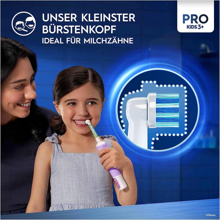 Електрична зубна щітка Oral-B Pro Kids Princess для дітей від 3 років, включаючи режим Sensitive для догляду за зубами, надмяку щетину, 1 насадку для щітки, 4 наклейки, фіолетовий/синій