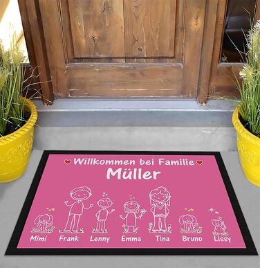 Створіть свій власний килимок для дверей - Прізвища, 1, 2 або 3 дітей, собака, кіт - Ласкаво просимо - Індивідуальний друк - Фігурки-палички, подарунок на новосілля, церемонію завершення шлюбу, день народження Персоналізований, 60 x 40 см