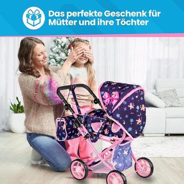 Коляска для ляльок Kinderplay від 1 2 3 років іграшкова коляска - 3 в 1, лялькова коляска зі знімною люлькою і сумкою через плече,