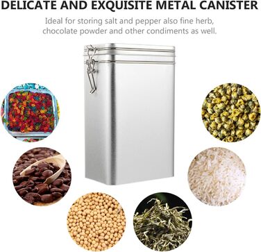 Білий бляшаний контейнер для зберігання кави з ретро-дизайном, герметичний контейнер для кавових зерен та меленої кави, квадратний контейнер для зберігання для кухні та дому, сріблястий, 7,5 x 4,7 x 3,1 дюйма