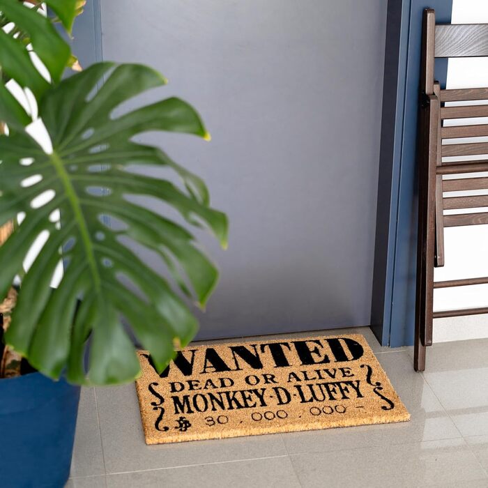 Килимок для дверей із ігрового контенту One Piece Wanted для Netflix, коричнево-чорний, виготовлений з кокосового волокна, ПВХ-підкладка. Різнокольоровий.