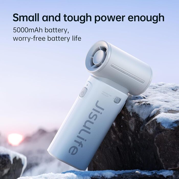 Години максимум, 5000 mAh Handheld Fan Battery Chargeable with 5 Speeds, for Men and Women Travel Camping Outdoor Grey, 22