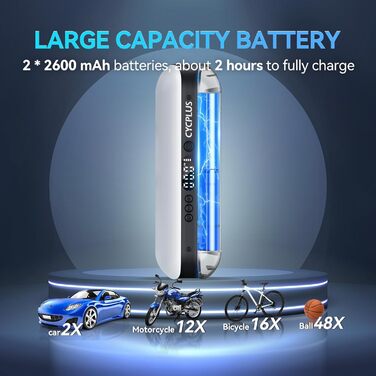 Повітряний насос CYCPLUS 150PSI Електричний компресор Портативний велосипедний насос Міні-насос для шин із цифровим світлодіодним дисплеєм Світлодіодне світло Акумуляторний літій-іонний акумулятор для всіх велосипедів, мотоциклів та автомобілів Білий