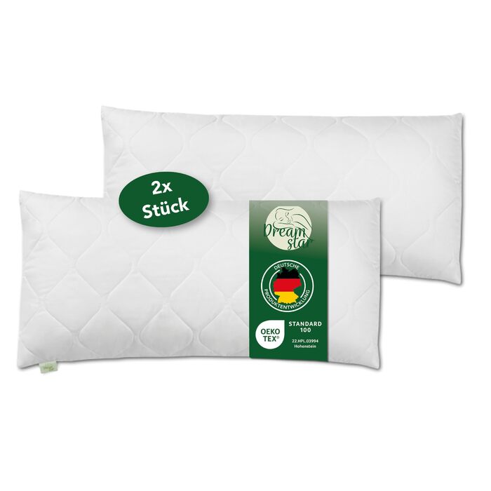 Подушка DREAMSTAR 40 x 80 см Комплект з 2 шт. Преміальний наповнювач для подушки 650 г Жорстка подушка з регульованою блискавкою Можна прати при температурі до 60 градусів Підходить для алергіків 40 x 80 см Преміум додатковий наповнювач, 2 шт., 40 x 80 см