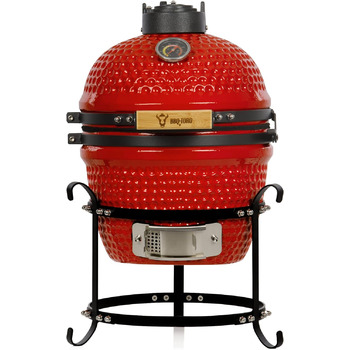 Вугільний гриль Haiiro Ø 32 см з термометром, дерев'яна ручка червоний керамічний гриль Kamado, міні-гриль на вугіллі, міні-гриль