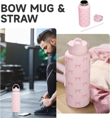 Термос з бантом, ізольована пляшка для води з нержавіючої сталі об&39ємом 32 унції, рожевий термос для жінок, дівчат, підлітків, подарунок на день народження