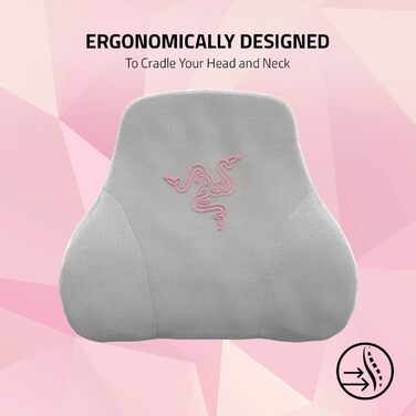 Подушка для шиї та голови Razer для ігрових крісел ергономічна форма - набивка з піни з ефектом пам&39яті - обгорнута плюшевим рожевим оксамитом - кварцова