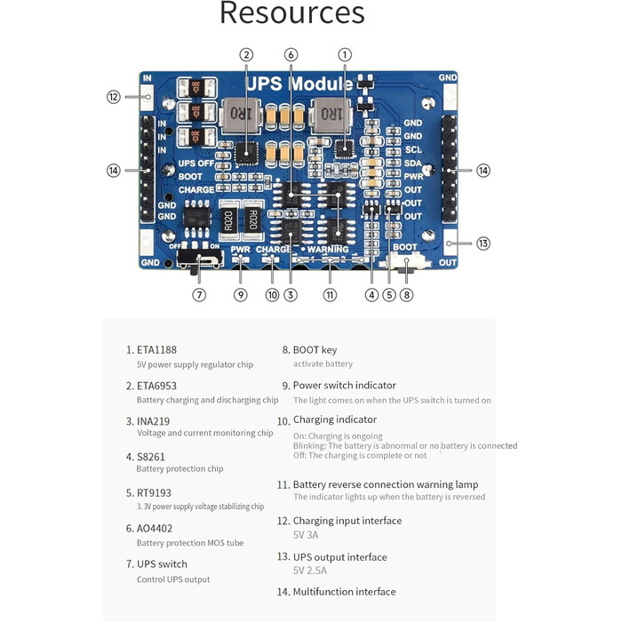 Плата розширення джерела безперебійного живлення ForRaspberryPi 5V 2.5A Плата розширення джерела безперебійного живлення для RaspberryPi 5V 2.5A