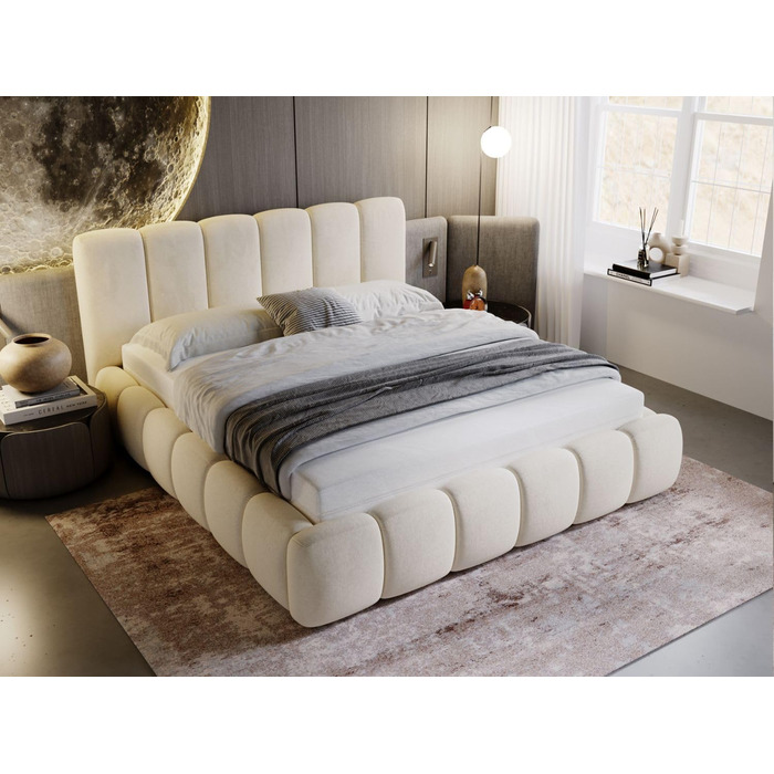 Ліжко Cloud 140x200, М&39яке ліжко з ящиком для зберігання, Оксамит, з рейковою основою, з узголів&39ям, без матраца (Бежевий, 140x200) Бежевий 140x200