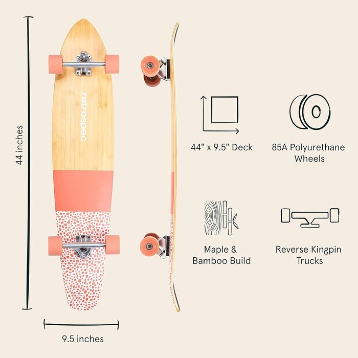 Скейтборд Retrospec Zed лонгборд, повний крейсер, крейсер з бамбука і канадського клена з реверсними шкворнями для поїздок на робо