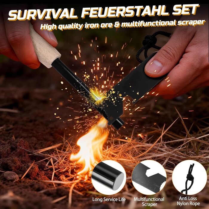 Набір для виживання 6-в-1 ніж, складний сокира та інструменти для активного відпочинку. Комплект обладнання для виживання з складною пилкою, складаним лопатею, кресалом. Ідеальний подарунок для чоловіків, які люблять кемпінг, пригоди та піші прогулянки.