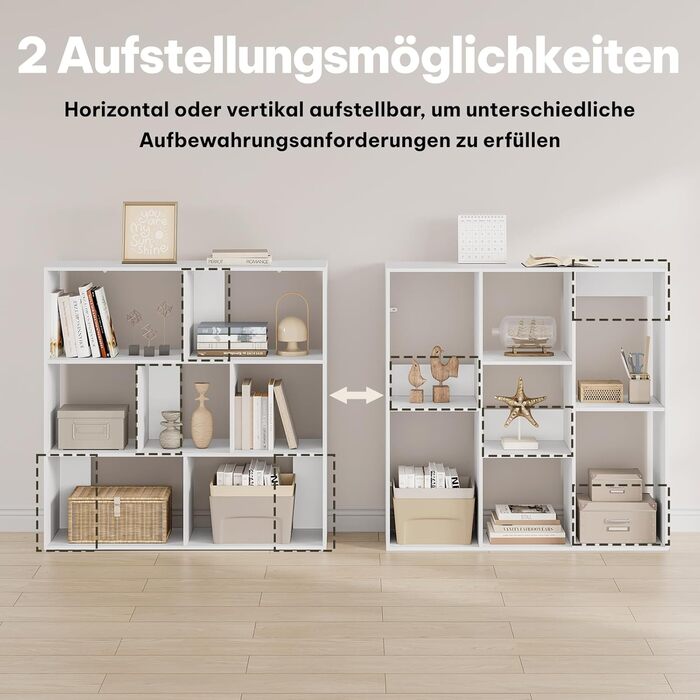 Біла книжкова полиця eSituro, кубічна полиця, окремостояча полиця з 7 відкритими відділеннями, яку можна використовувати горизонтально, вертикально або догори дном, для вітальні, спальні, офісу