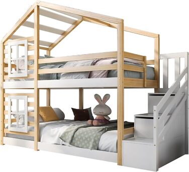 Дитяче ліжко Skcess 90 X 200 см будиночок на дереві з висувною шухлядою та захистом від випадіння, ліжко-горище для дітей - 2 шт.