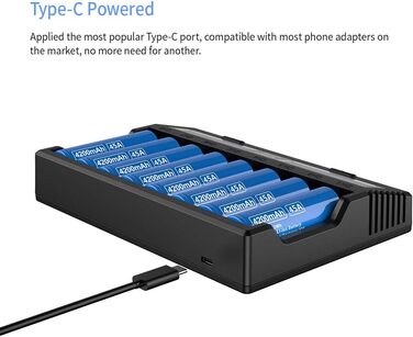 Швидкий зарядний пристрій XTAR VC8 3A USB з 8 відсіками, зарядний пристрій 21700 для акумуляторних батарей IMR 10440 16340 18650 26650 AAA AA C 5 Додатковий струм Заряджає 8 x 21700 Одночасно