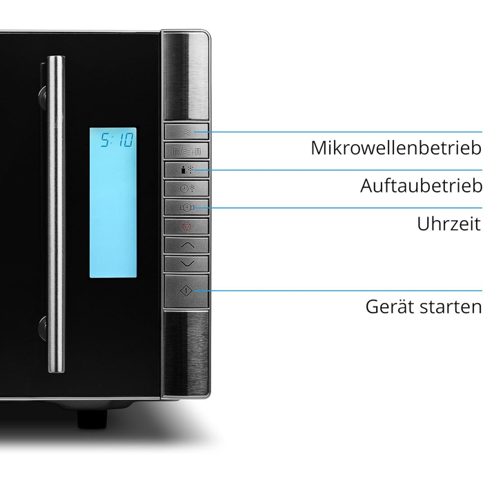Мікрохвильова піч з грилем / Простір для приготування їжі 20 л / 8 автоматичних програм/функція розморожування / мікрохвильова піч 800 Вт і потужність гриля 1000 Вт / таймер / решітка гриля / сріблястий/чорний, 14482