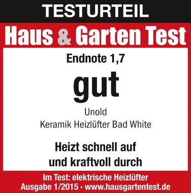 Керамічний вентилятор-обігрівач Unold 86440 - білий, до 2000 Вт, функція вентилятора, 4-ступінчастий термостат, коливання 75, легкий та тихий, захист від перегріву, ручка для перенесення, захист від крапель IP21