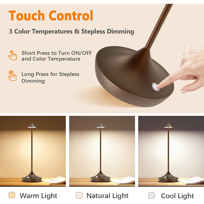 Світлодіодна акумуляторна настільна лампа Акумуляторний набір з 2 шт. , сучасна алюмінієва акумуляторна настільна лампа з можливіс