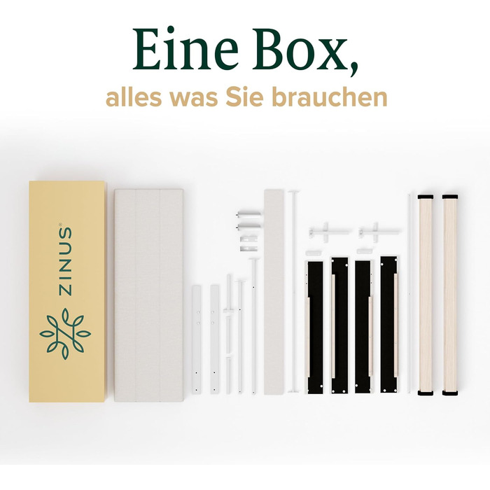 Ліжко Zinus Piper з м&39якою поверхнею 140x200 см з узголів&39ям - Високе ліжко 30 см 140x200 з дерев&39яною рейковою основою - Компактне пакування та легке складання - Кремово-білий 140200 см