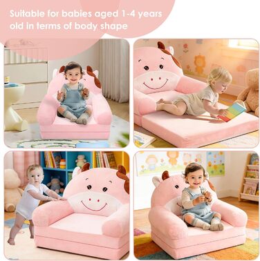 Складане дитяче крісло, зручний дитячий диван, портативний дитячий диван з ручкою для перенесення, дитячий стілець з пінопластовою підкладкою, крісло для читання для дітей віком від 1 до 4 років, ідеї подарунків на Різдво, дні народження, корову