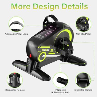 Електричний педальний тренажер TODO для людей похилого віку з 12 швидкостями, міні-велотренажер з автоматичним-ручним режимом, 6 рівнями опору, тренажер для ніг сидячи, РК-дисплей, пульт дистанційного керування та ремінець для ноги