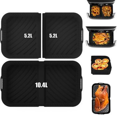 Аксесуари для фритюрниці ZOYDP для Ninja AF500EU, аерофритюрниця з силіконовою формою 10.4 л 2x5.2 л для Ninja AF500EU, 3 шт. и силіконових форм Аксесуари для Ninja AF500EU Foodi Flexdrawer (чорний)