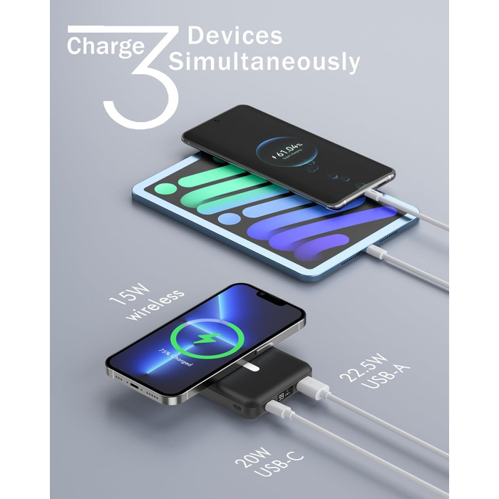 Powerbank iPhone, 10000mAh, складаний, магнітний, бездротовий, PD 22.5W Fast Charging зі світлодіодним дисплеєм