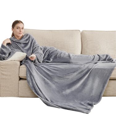Ковдра BEDSURE з рукавами, м&39яка ковдра - різдвяні подарунки для жінок та чоловіків, тепла ковдра з рукавами та ковдра для дивана для дорослих, пухнаста ковдра на все тіло, портативна ковдра, 150x200 см сірого кольору