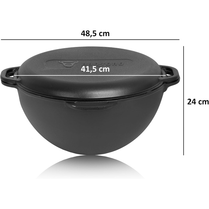 Казан чавунний BBQ-Toro з кришкою 19 л Традиційний чавунний казан Казан з круглою основою Гриль вок попередньо приправлений готови