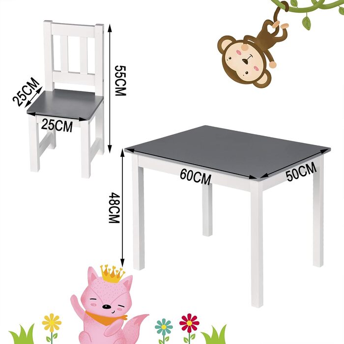 Дитячий стіл WOLTU з 2 стільцями, стіл і стільці для дітей, закруглені краї і кути, дитяча сидяча група з МДФ, стіл 60x48x50 см, с