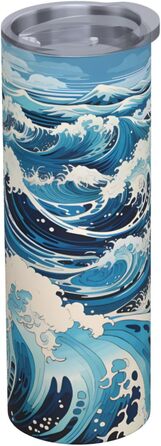 Дорожня кружка об&39ємом 590 мл з прямою трубочкою в стилі укійо-е з хвилями, принтована, підходить для кемпінгу, офісу та дому