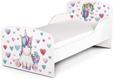 Функціональне ліжко Leomark з дерева - єдиноріг - дитяче ліжко з матрацом для дітей, дерев'яне ліжко з рейковою рамою з бічним зах