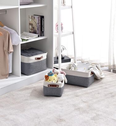 Ткані коробки для зберігання Mangata, полотняний органайзер, комплект із 3 предметів для одягу, іграшок, полиць (холодно-сірий, середній) 3 предмети M