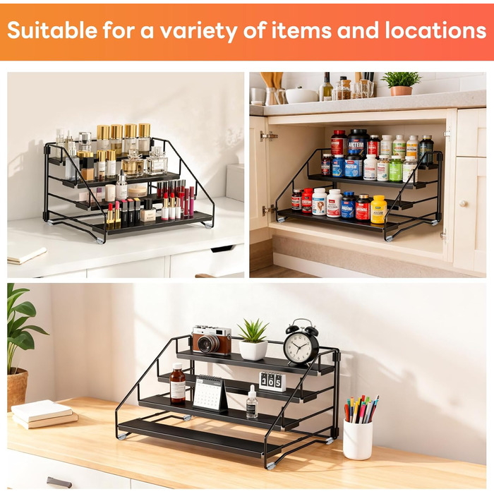 Вертикальна підставка для спецій з чотирма рівнями, регульована, не потребує свердління, підходить для зберігання спецій на кухнях, у шафах та ванних кімнатах.