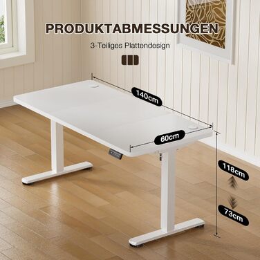 Стіл з регульованою висотою 140 x 60 см, електрично регульований стіл для офісу, комп&39ютерний стіл з функцією пам&39яті, стіл для роботи стоячи, білий 140 x 60 см