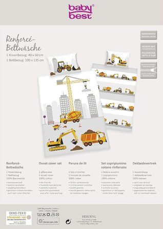 Комплект дитячої постільної білизни Herding Baby Best, двосторонній мотив Jana Baustelle, підковдра 100 x 135 см, наволочка 40 x 6