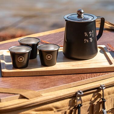 Чайний сервіз для подорожей та кемпінгу китайський чайник з нержавіючої сталі, аксесуари для подачі чаю, похідна плитка, 4 чашки, термостійкий