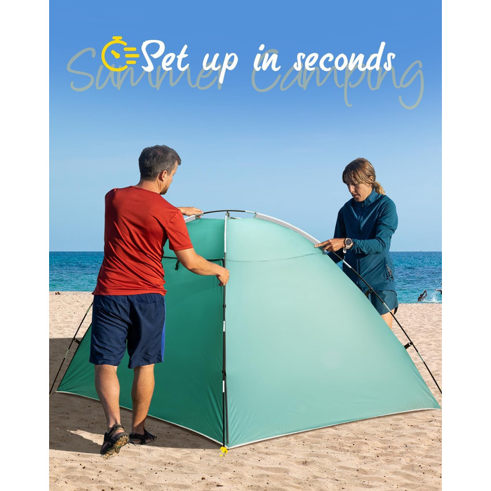 Намет Forceatt Beach Shelter, портативний надлегкий пляжний намет, сонцезахисний намет для 3-4 осіб, із захистом від ультрафіолету 50, легке встановлення, для сім&39ї, пляжу, саду, кемпінгу, світло-зелений