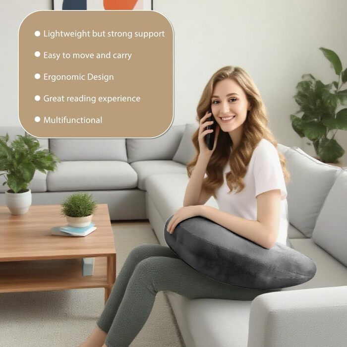 Подушка для читання для ігор, подушка для книги з підлокітником, U-подібна подушка для колін, ергономічна подушка Crealis, подушка для в&39язання гачком, опорна подушка для ліжка/дивана/підлоги для читання, гри, роботи, в&39язання гачком, темно-сіра