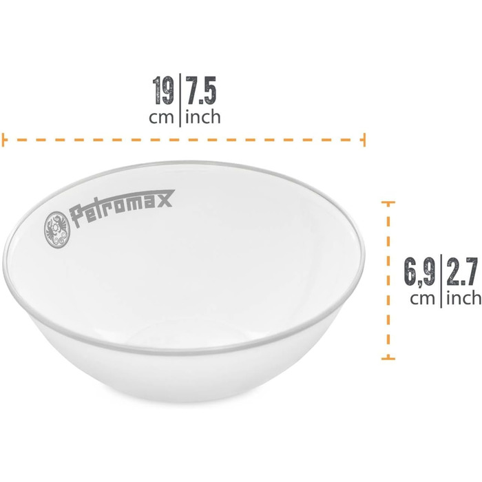 Емальовані миски Petromax, набір з 2 шт. , білі (1000 мл), легкі, міцні та ударостійкі, обідок з нержавіючої сталі для гігієни, стійкі до подряпин та легко миються, ідеально підходять для кемпінгу та використання на свіжому повітрі