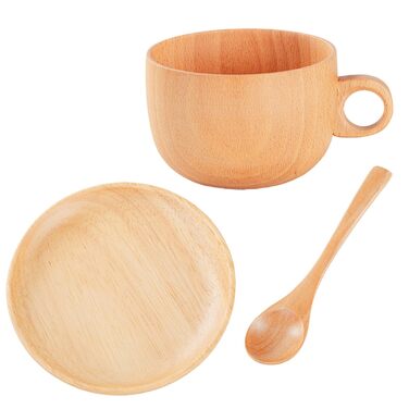 Набір дерев&39яних чашок Столовий посуд з натурального дерева об&39ємом 290 мл з ложкою - Кавовий набір з блюдцем - Для зими, використання на вулиці, вдома, в саду, на балконі, для пікніка, кемпінгу, вечірки, для віскі та.