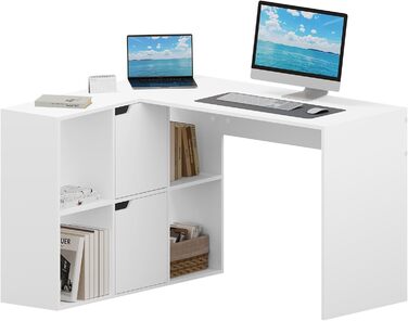 Г-подібний письмовий стіл eSituro, кутовий стіл з полицями, білий, 120x100x75 см, комп&39ютерний стіл, офісний стіл, ПК-стіл з місцем для зберігання, для кабінету, вітальні, спальні