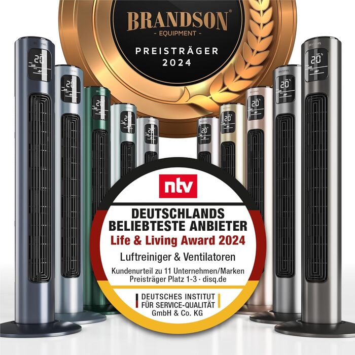 Баштовий вентилятор ECO Безшумний з двигуном постійного струму - лауреат премії 2024-12 швидкостей - вентилятор на п'єдесталі - та