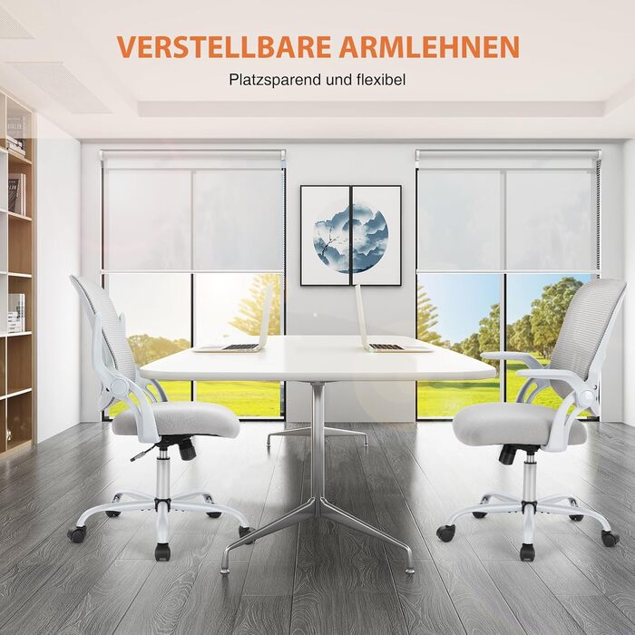 Ергономічне офісне крісло Sweetcrispy, стілець для роботи з поперековою опорою, регульована висота, офісне крісло з підлокітниками, підходить для офісу та спальні, сірий, регульовані підлокітники