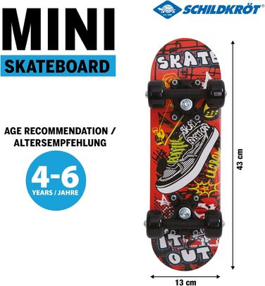 Міні-скейтборд Schildkröt 17" Skate It Out - дитячий скейтборд для віку 4-6 років, дерев'яна дека 43 x 13 см, класний дизайн для дітей