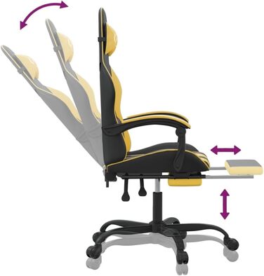 Геймерське крісло, офісне крісло, з підставкою для ніг, чорно-золотий колір, штучна шкіра