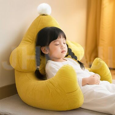 Дитяча подушка для читання на ліжко та диван, жовта вельветова спинна подушка з підлокітниками та кишенями, переносна подушка для ліжка, подушка для підтримки спини зі знімним чохлом, який можна прати, 53x38x58 см, жовтий.