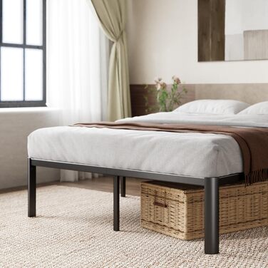 Каркас ліжка Zinus Van 140x200 см - Металеве ліжко 140x200 з металевою рейковою основою - Платформа заввишки 41 см з простором під нею - Пружинний матрац не потрібен - Легке складання - Чорний 140 x 200 см