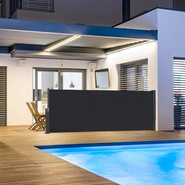 Розсувний бічний тент LARS360, екран для забезпечення конфіденційності та вітрозахисний екран, бічний тент для балкону з кріпленням до підлоги, тент для бокової стіни, тканина тенту для тераси та балкону (100x300 см, антрацит) 100x300 см антрацит